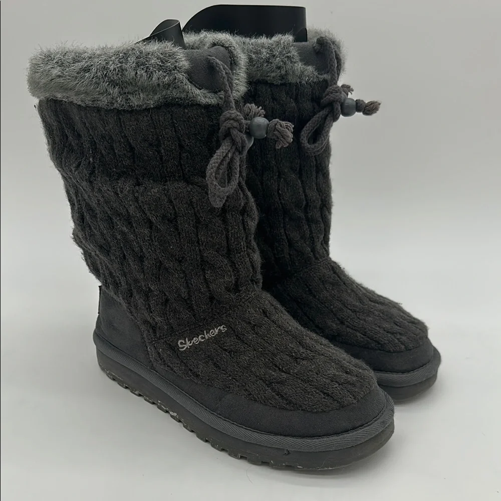 Skechers Australia Womens Gray 46653 Knit Keepsakes Blur Fur Trim Boots Size 7.5